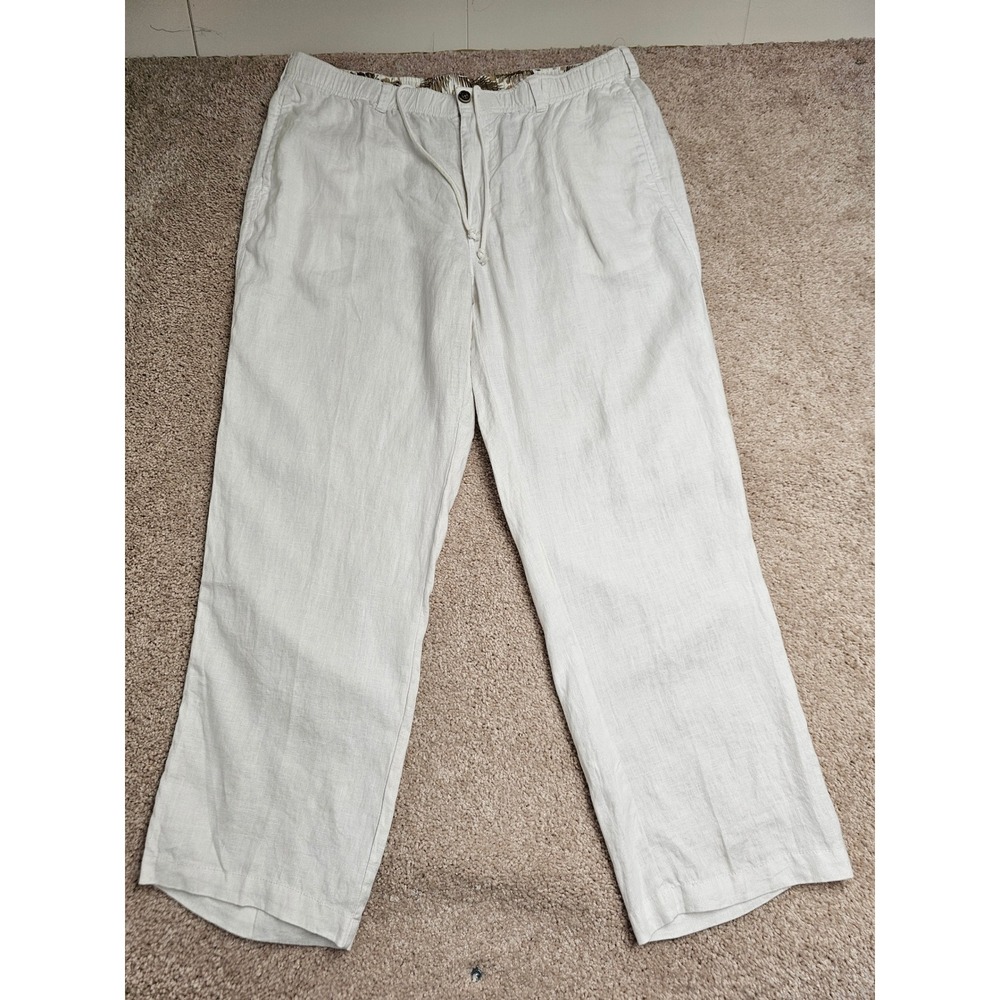 28 Palms Mens White 100% Linen Relaxed Drawstring Pants XL 30 Inseam